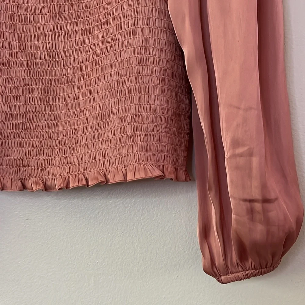 J. Crew Squareneck Smocked Featherweight Satin Cropped‎ Top in Pink size medium